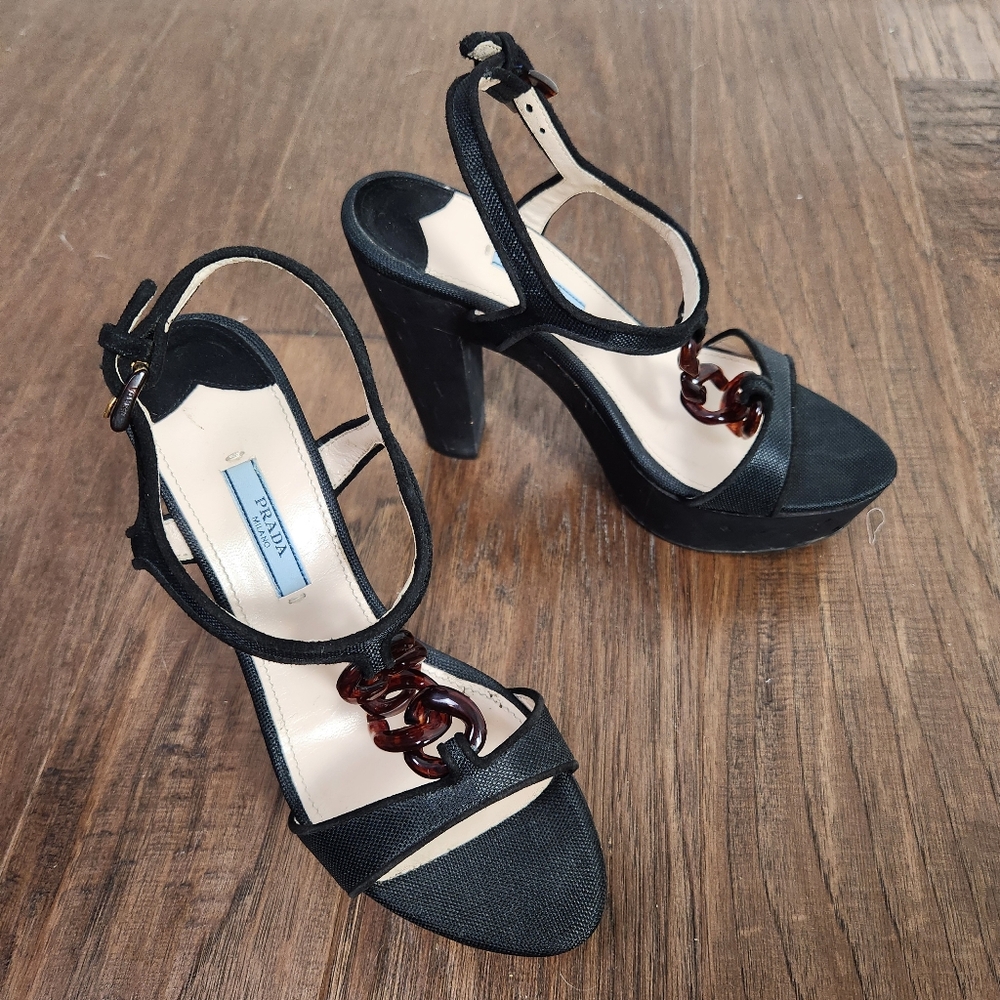 PRADA chain link platform sandals
